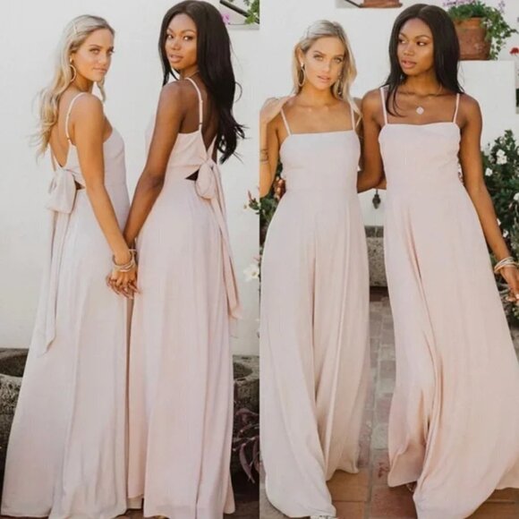 Show Me Your MuMu Weddings Lauren Pale Pink Tie Back Bridesmaid Maxi Dress M - Picture 4 of 16